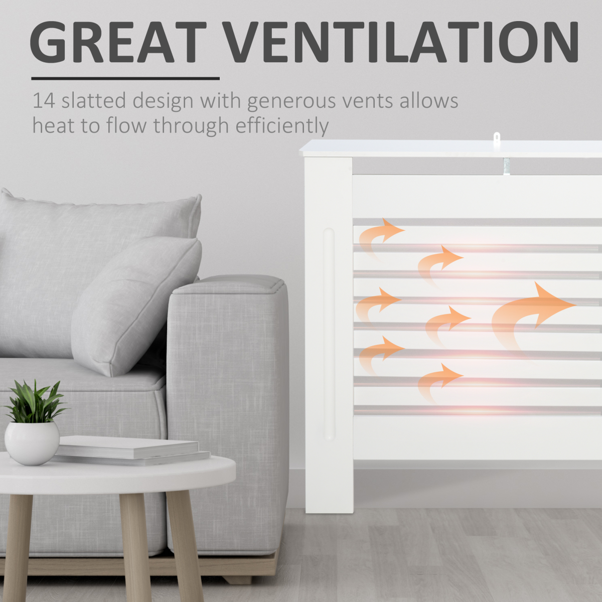 HOMCOM Modern Radiator Cover Cabinet Slatted Design MDF White Medium