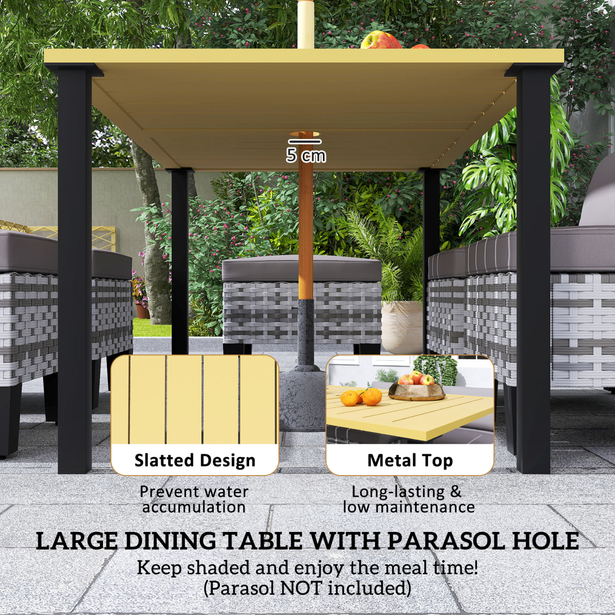 Outsunny 7-Piece Grey Rattan Garden Dining Set, Cushions Included