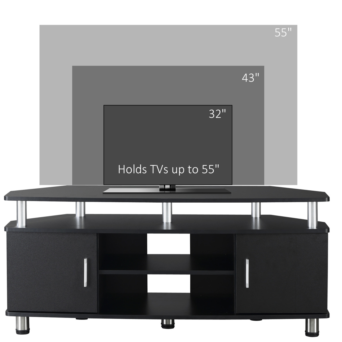 HOMCOM TV Unit Cabinet with Storage Shelves and Cupboards, 120cm TV Stand for Up to 55 Inch TVs, Black