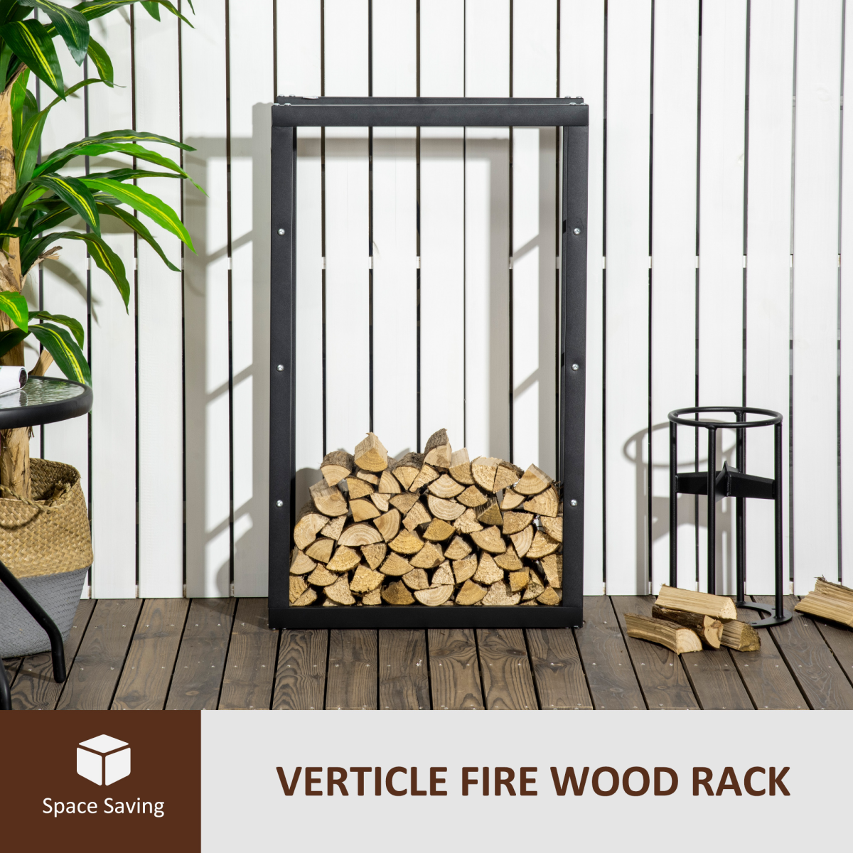 HOMCOM Metal Rust-Resistant Firewood Log Rack, Black, 100kg Capacity, Indoor and Light Outdoor Use