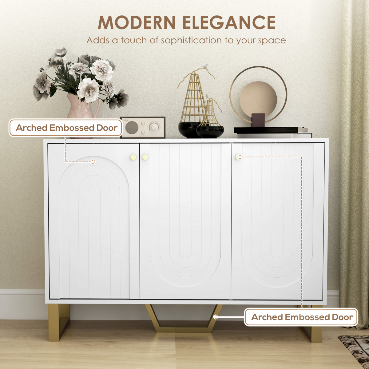 HOMCOM White Sideboard Cabinet with Adjustable Shelves and Doors