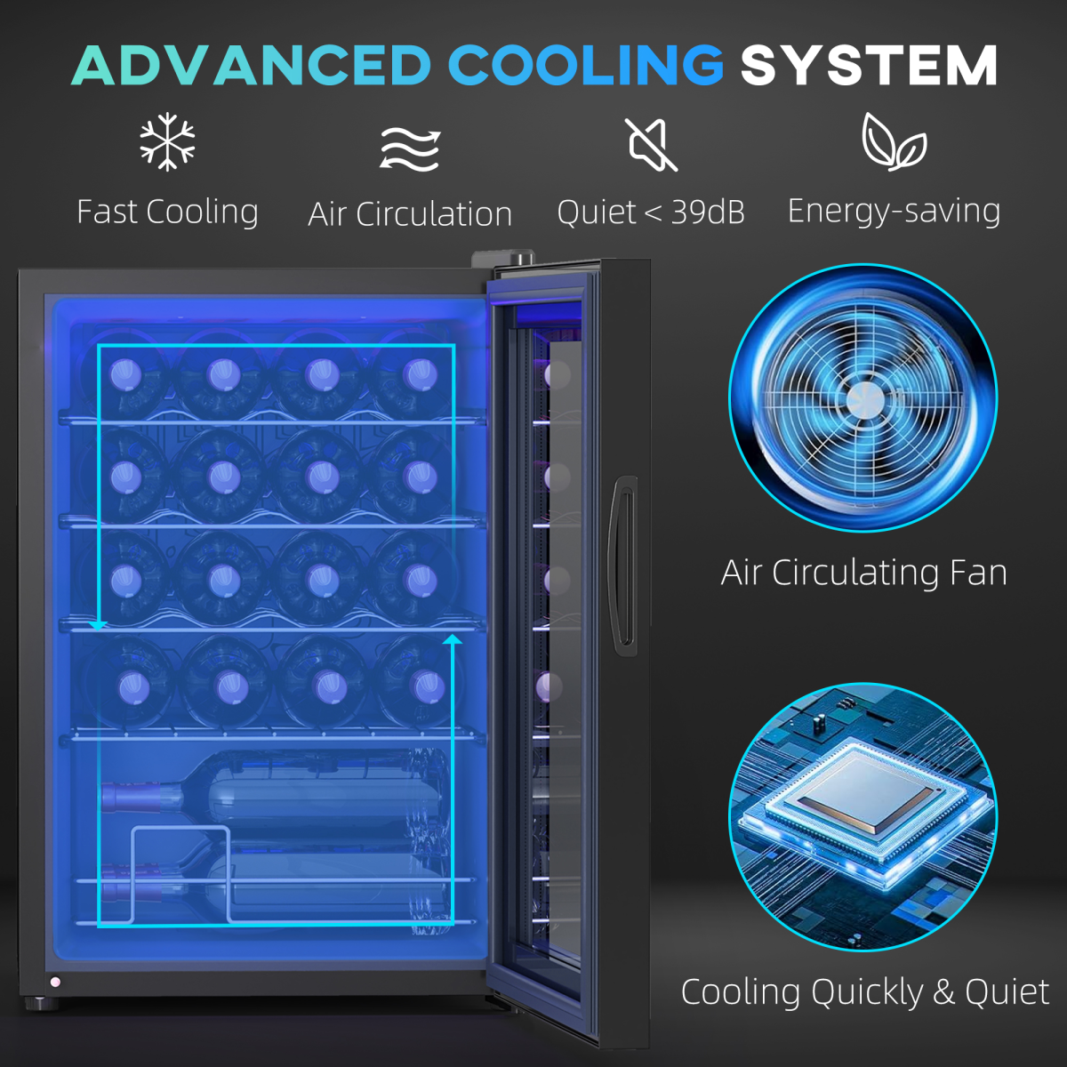 HOMCOM Freestanding 20 Bottle Wine Cooler Fridge, Glass Door, LED Light