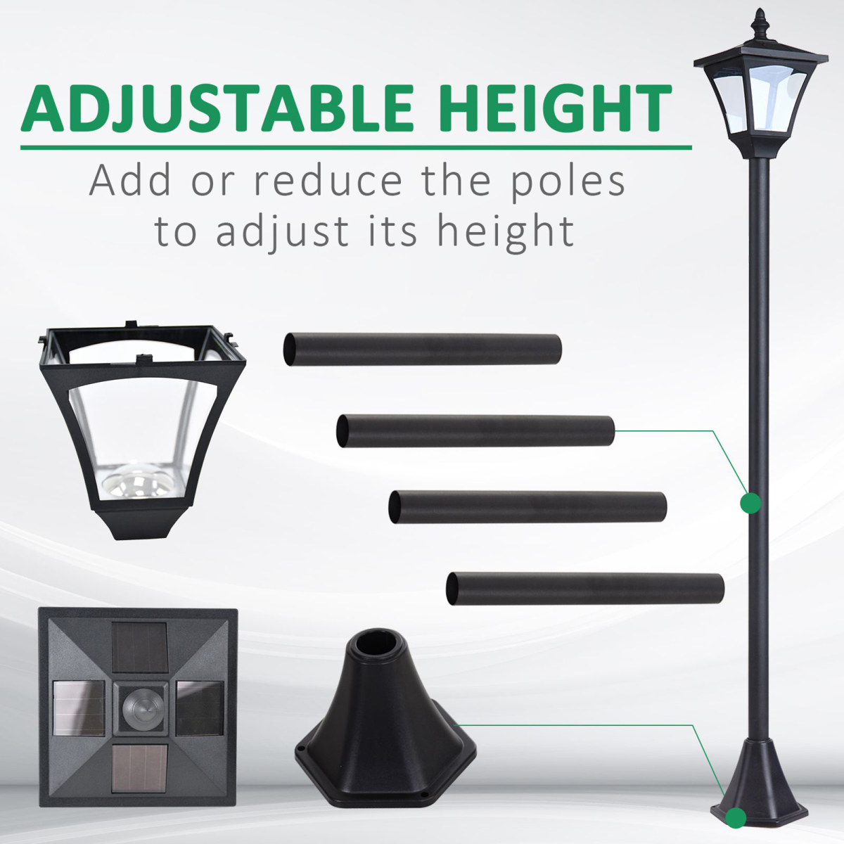 Outsunny Outdoor Solar Post Lamp LED Lantern Bollard 1.2m Tall Black