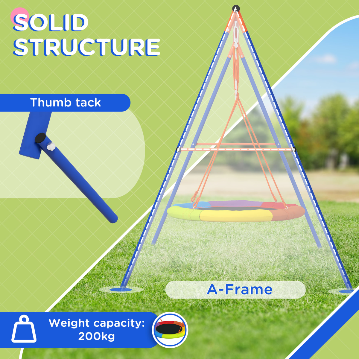 Outsunny Kids Nest Swing Seat with A-Frame Structure for Outdoor Use, Fits Up to 2 Kids