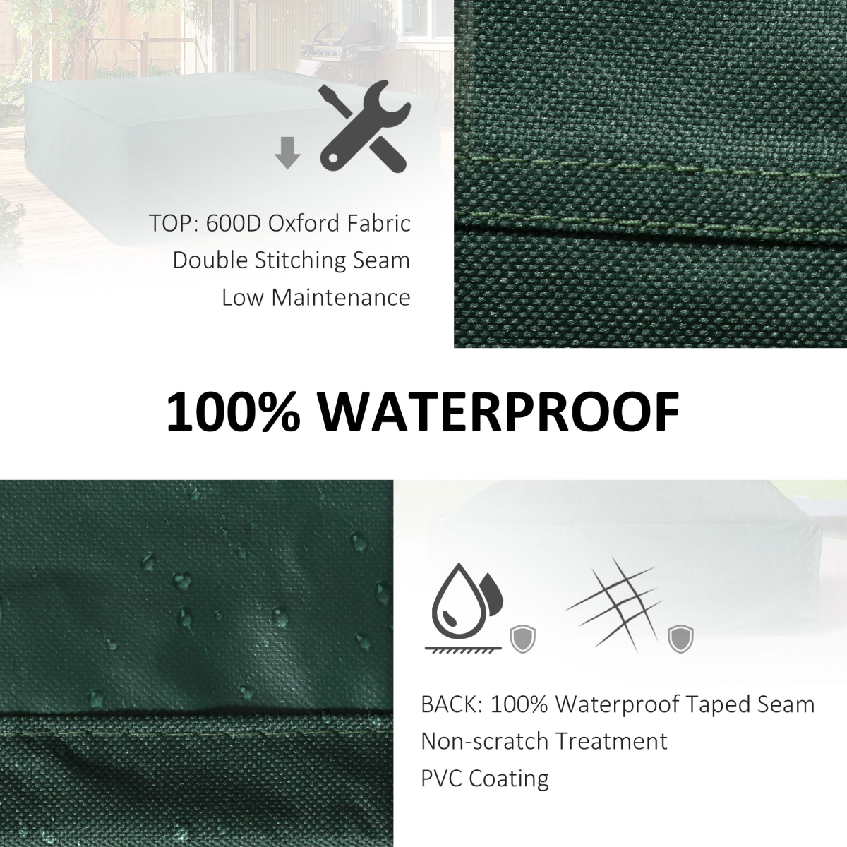 Outsunny Large 230 x 230cm PVC Coated 600D Waterproof Square Outdoor Furniture Cover Green
