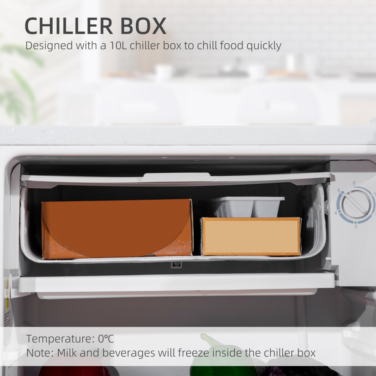 HOMCOM 91L Freestanding Under Counter Fridge with Chiller Box, Reversible Door, White