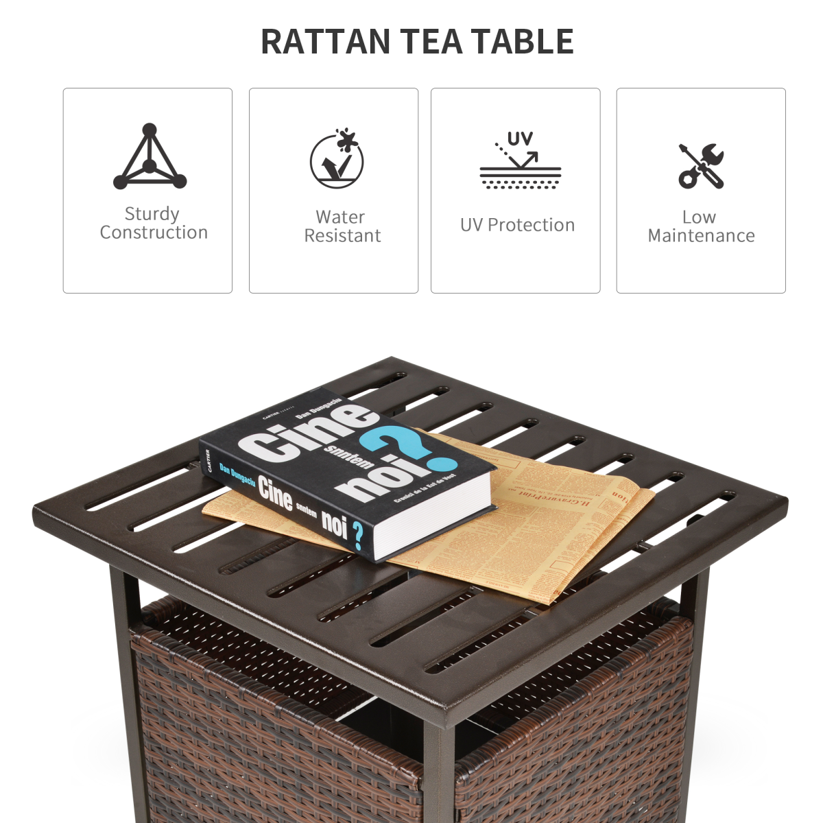 Outsunny Outdoor Rattan Coffee Table with Umbrella Hole & Storage