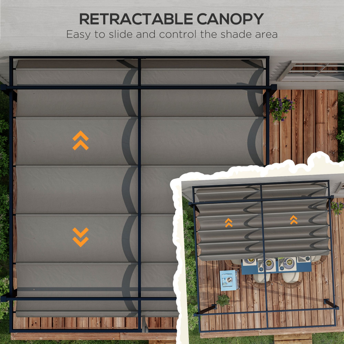 Outsunny 3 x 3(m) Pergola with Retractable Roof and Aluminium Frame, Grey
