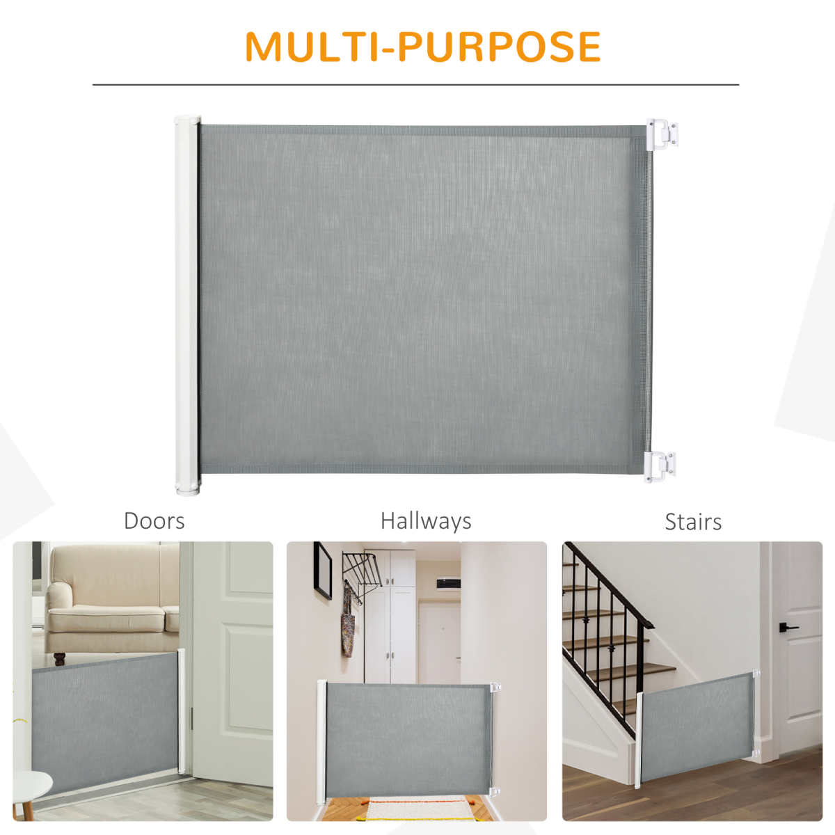 PawHut Retractable Safety Gate Folding Pet Barrier, Adjustable to 115cm, for Doorways, Staircases and Hallways
