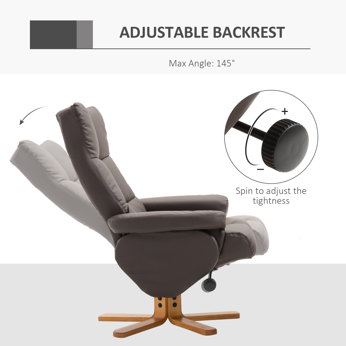 Brown Faux Leather Recliner Chair Set with Ottoman Storage