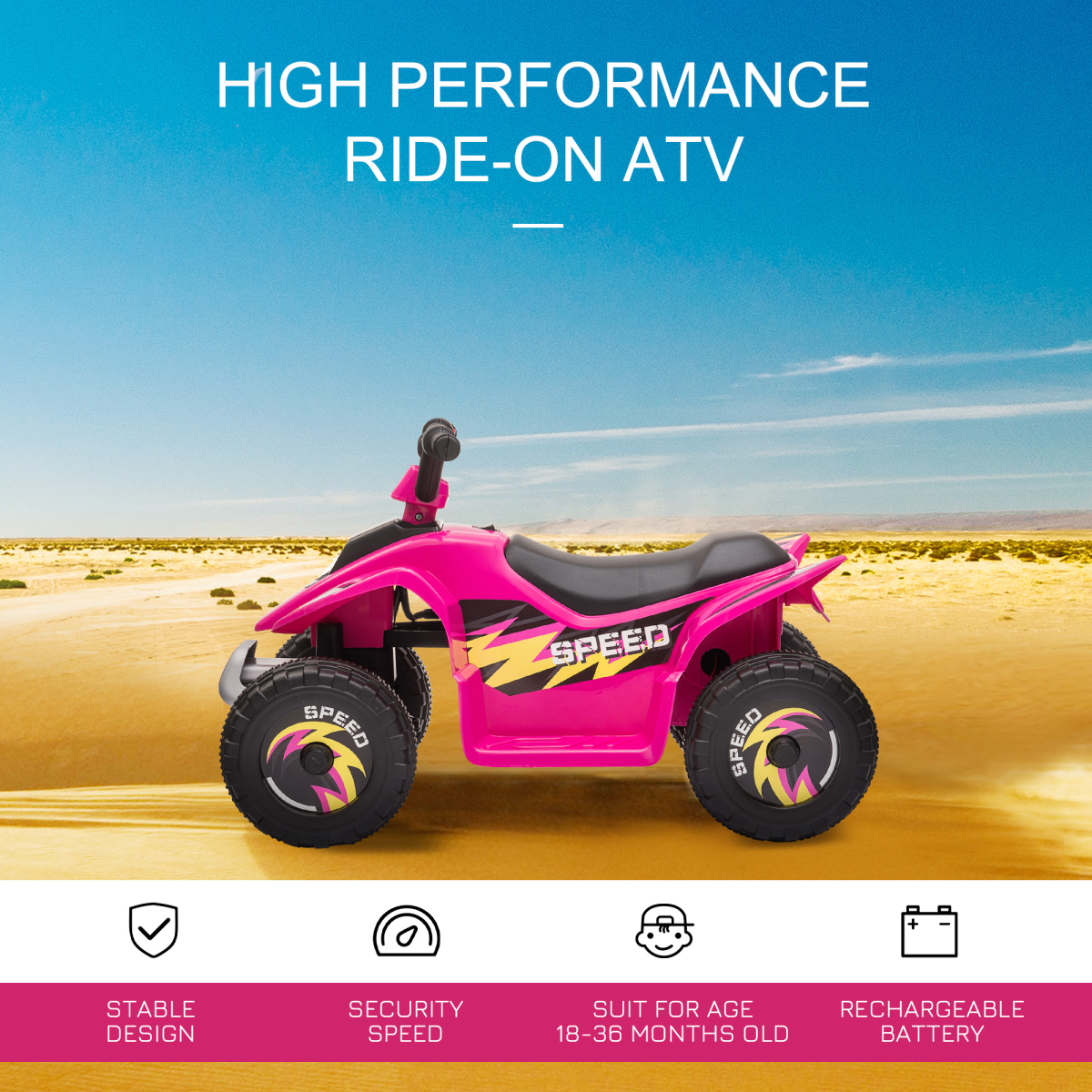 HOMCOM 6V Kids Electric Ride-On Car with Big Wheels, Pink, 18-36 Months