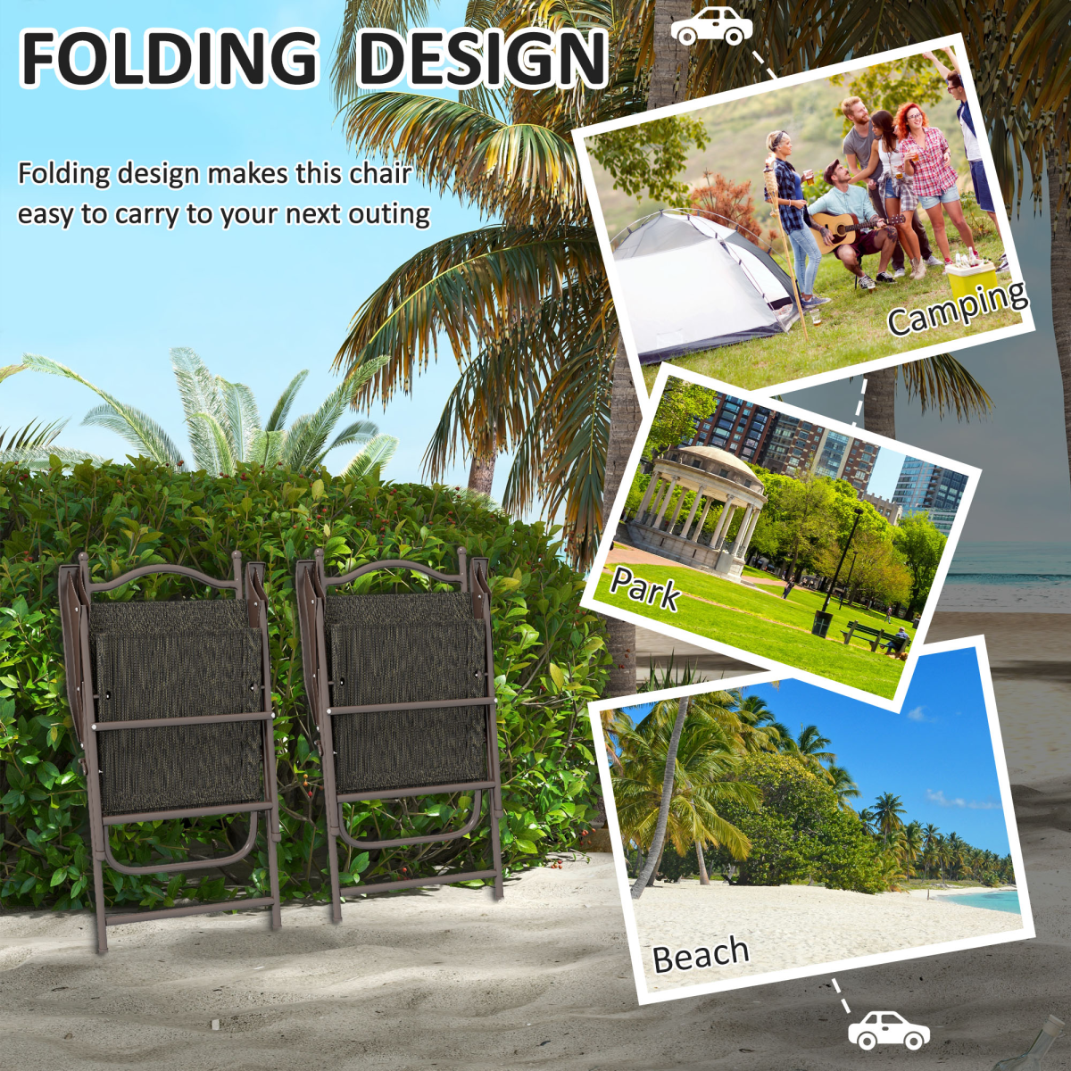 Outsunny Set of 2 Folding Chairs with Armrests and Breathable Mesh Seats