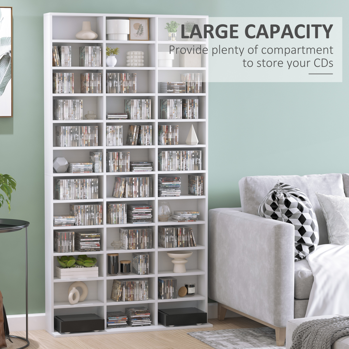 White Wooden CD/DVD Storage Shelf, 33 Adjustable Compartments