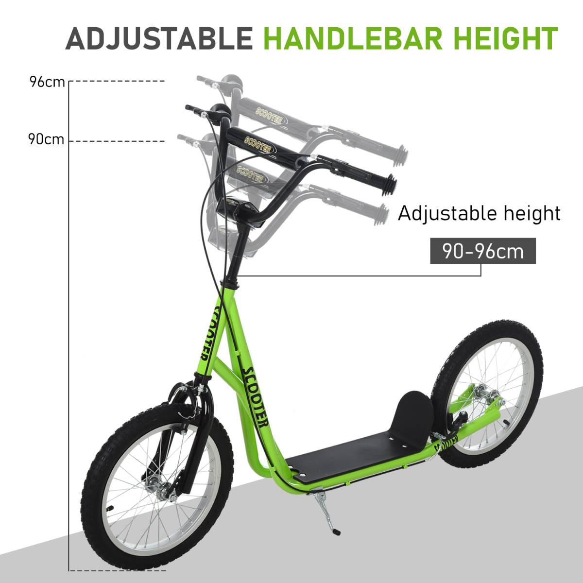 HOMCOM Kids Kick Scooter with Adjustable Handlebar 90-96cm, Inflatable Rubber Tyres, Dual Brake, Steel Frame