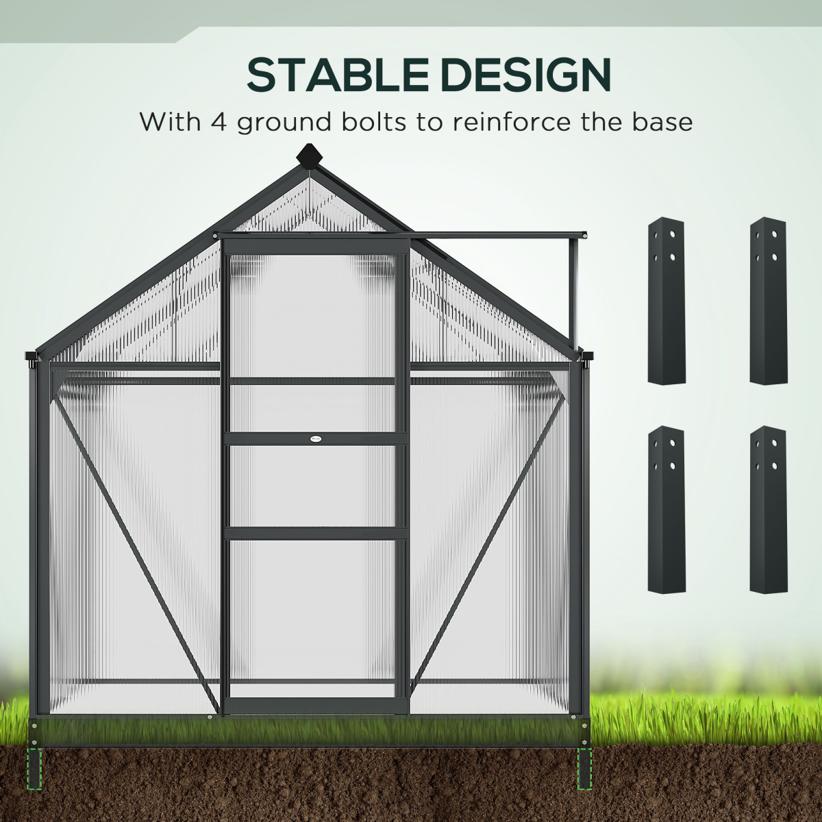 Outsunny 6 x 4ft Aluminium Polycarbonate Walk-In Greenhouse with Sliding Door