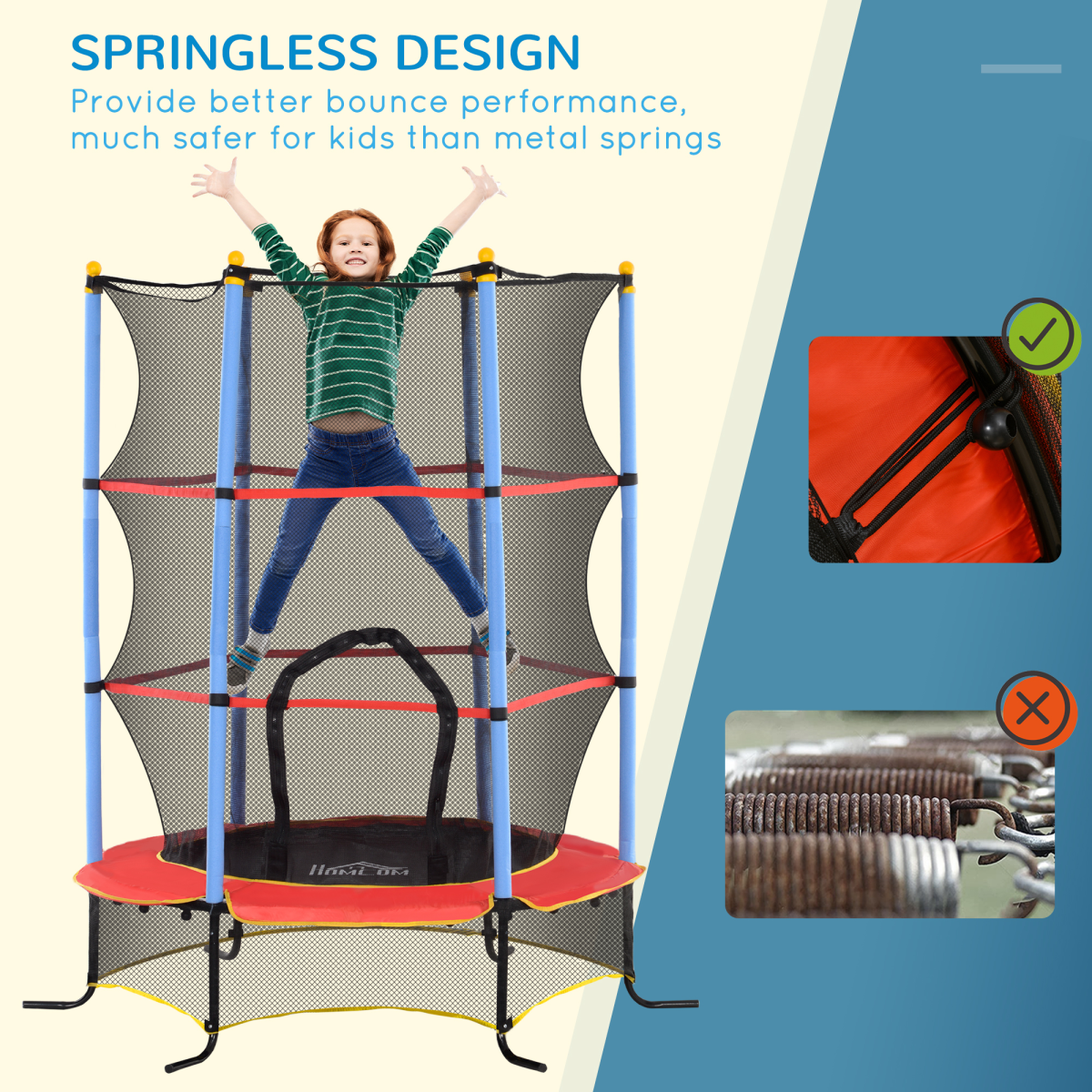 HOMCOM Kids Trampoline with Enclosure Net and Zip Door, 3-10 Years