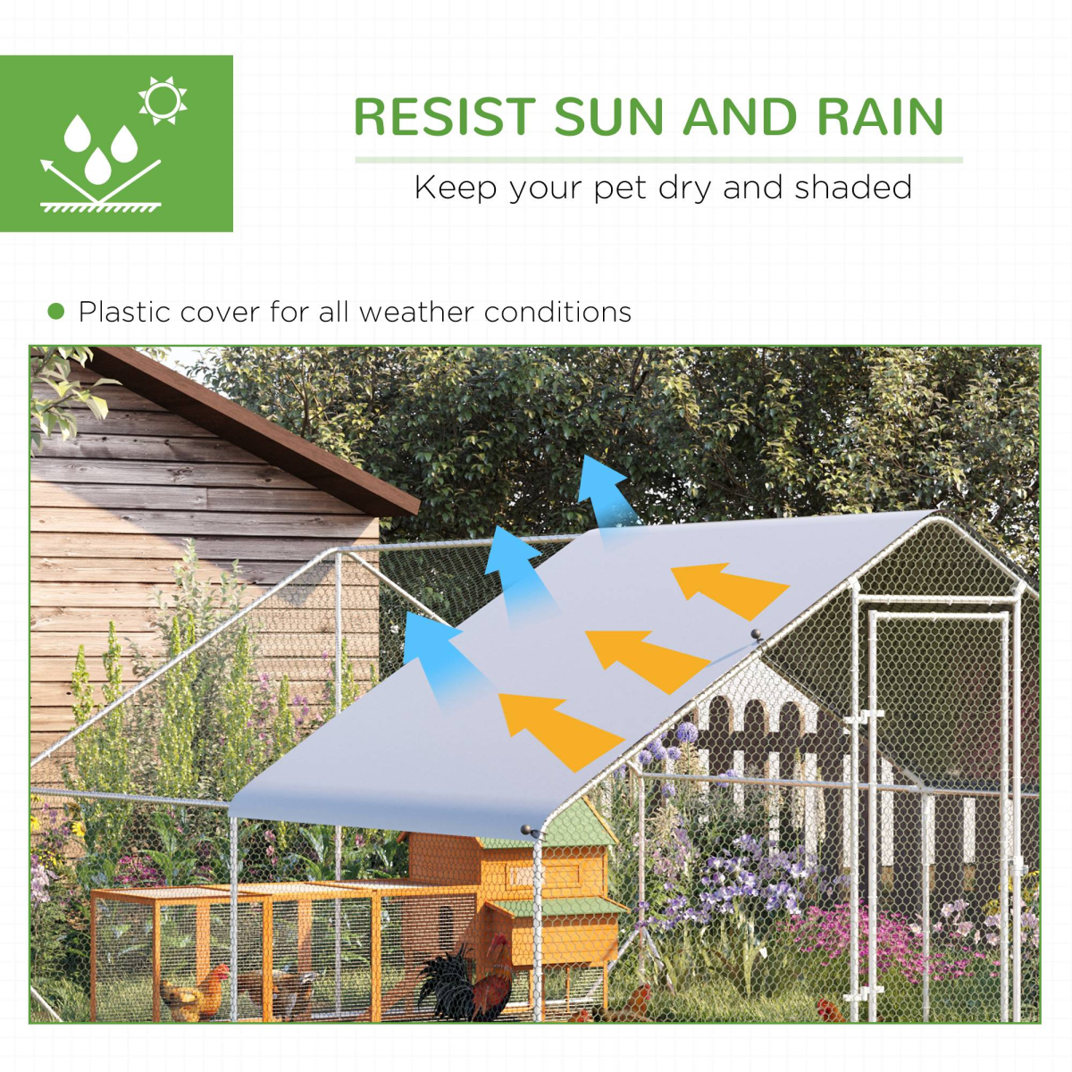 Large Galvanized Walk-In Chicken Run with Cover, 3 x 4 x 2 m, for Chickens, Rabbits and Ducks