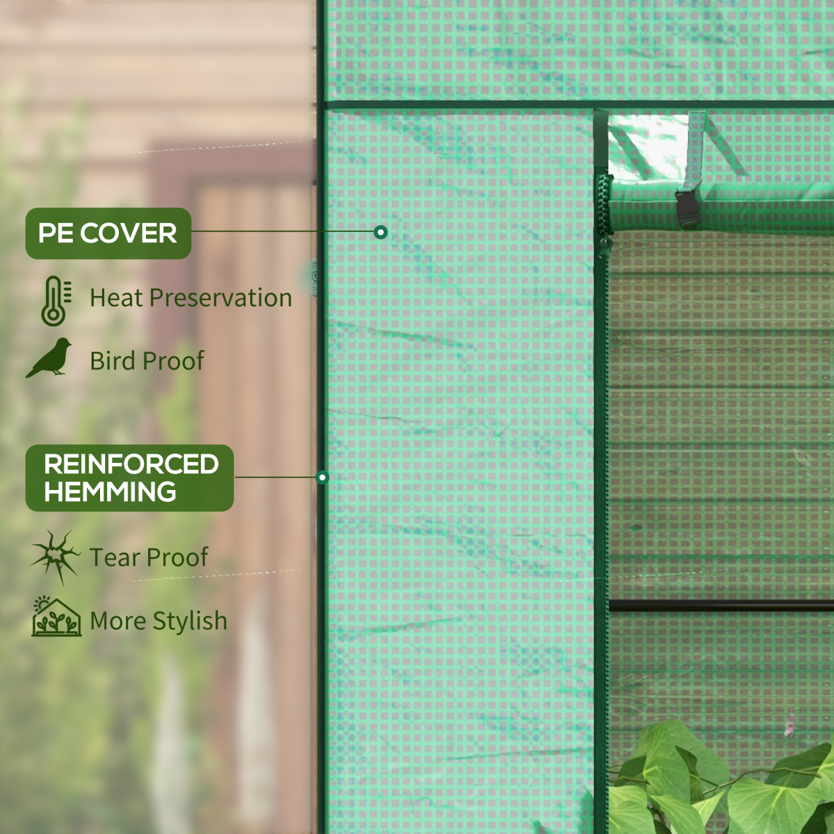 Outsunny Lean-to Walk-In Greenhouse with Roll-Up Door and Mesh Windows, 196 cm