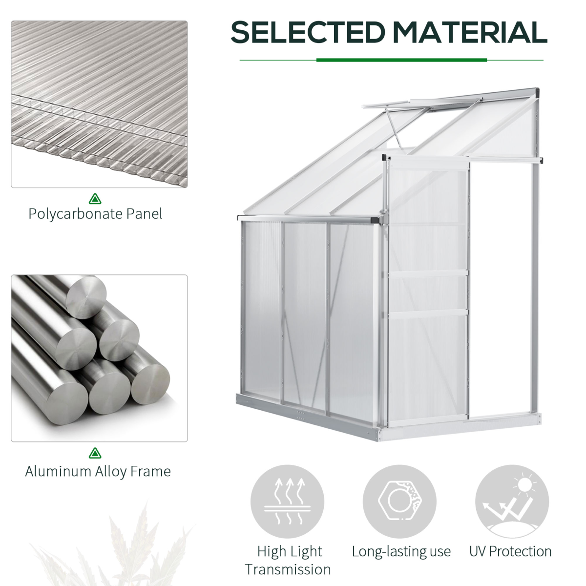 Outsunny 6 x 4ft Polycarbonate Greenhouse with Aluminium Alloy Frame, Roof Vent, Rain Gutter and Sliding Door