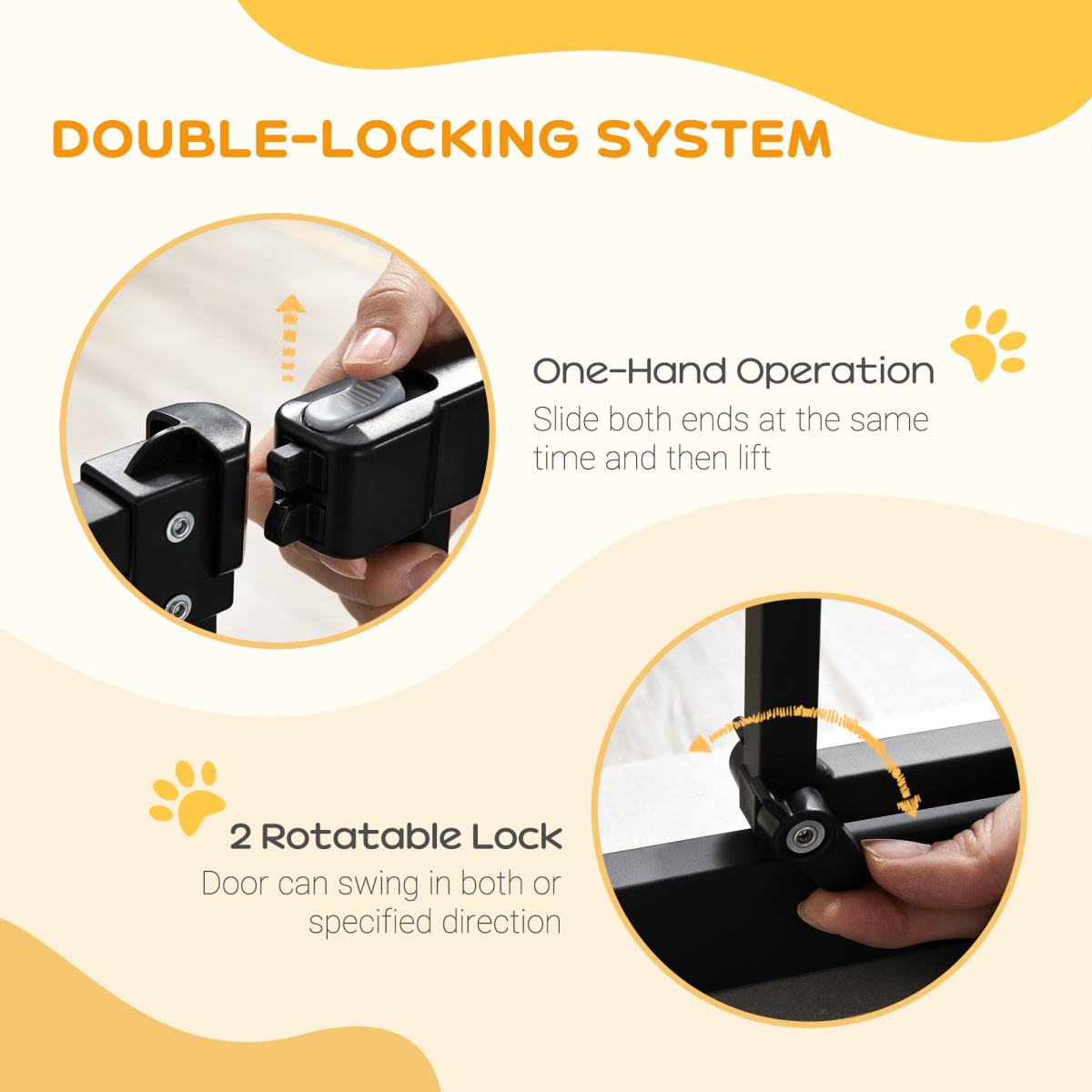 PawHut 74-80cm Adjustable Metal Pet Safety Gate with Auto-Close Auto-Locking Door, Black