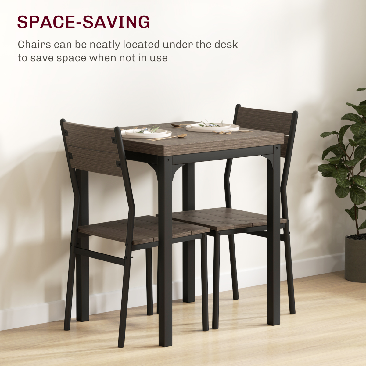 HOMCOM Compact Dining Table and 2 Chairs Set, Grey Wood Grain