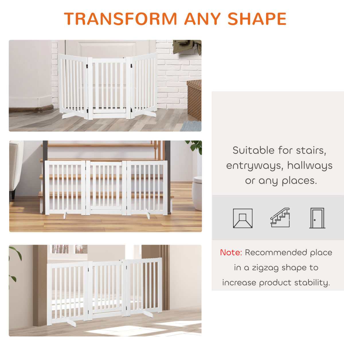 PawHut 3-Panel Freestanding MDF Dog Gate with Latch, Folding Panel Fence