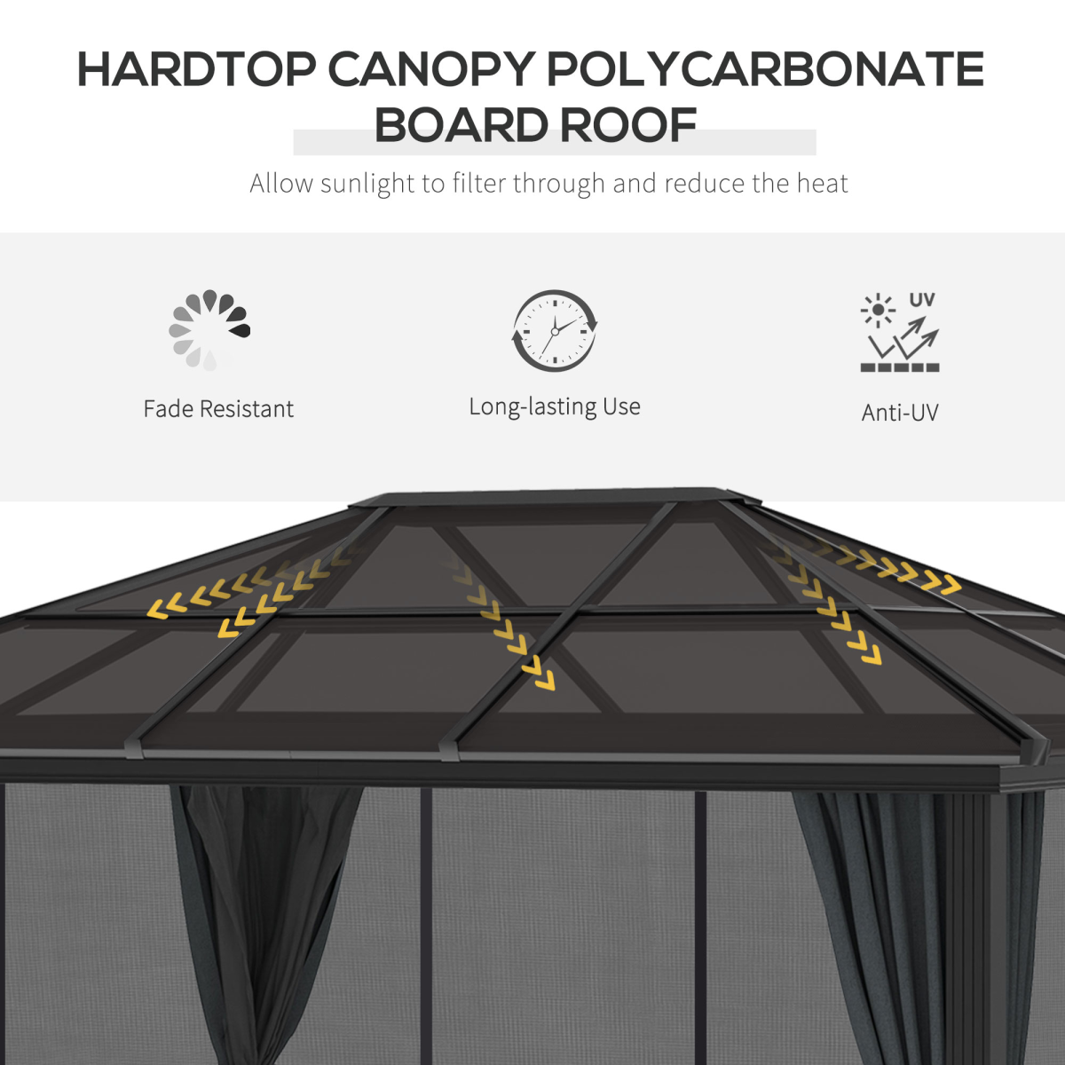 Outsunny 3 x 3.6m Aluminium Hardtop Gazebo with Polycarbonate Roof, Black and Dark Grey