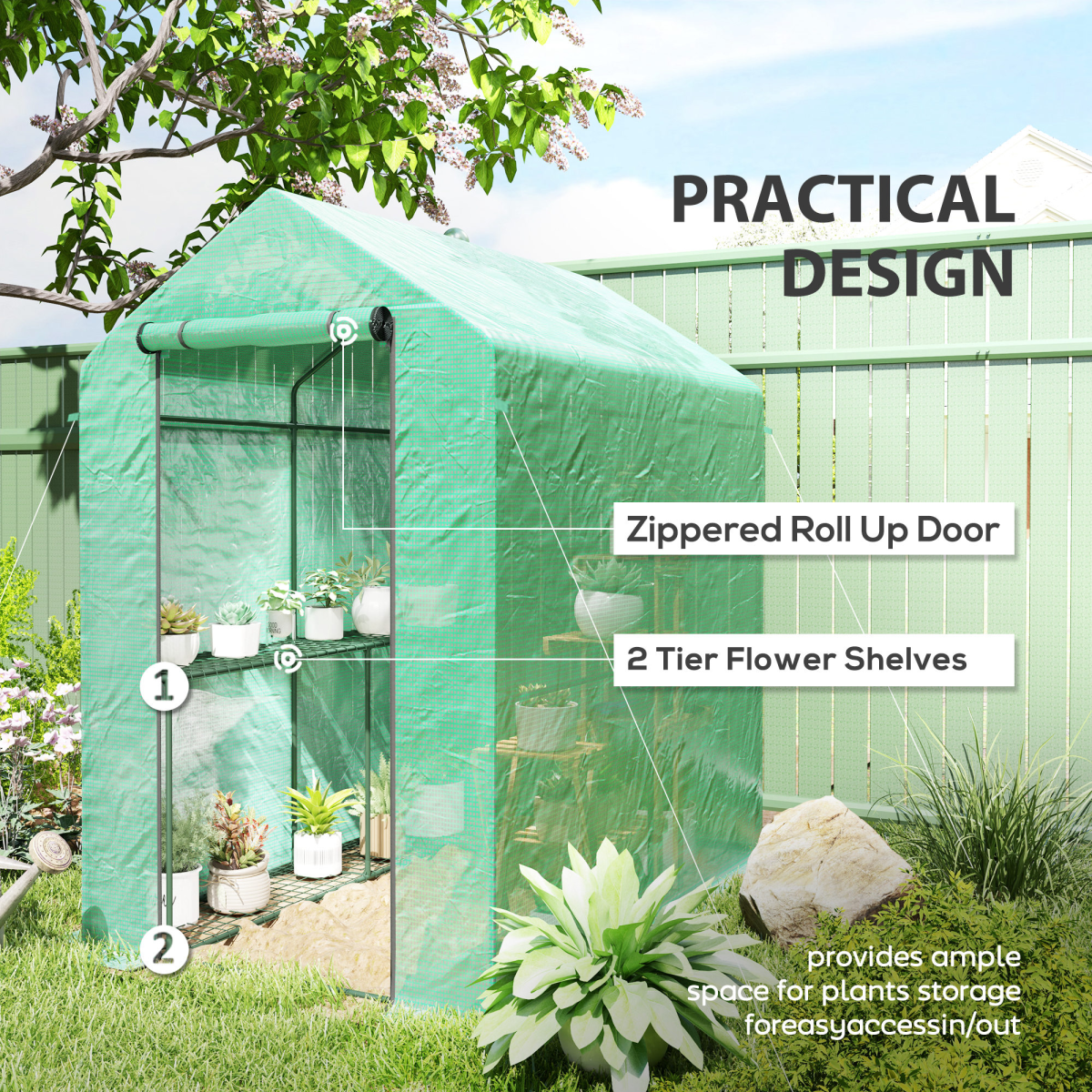 Outsunny Walk-In Greenhouse with Shelves, UV-Resistant Cover