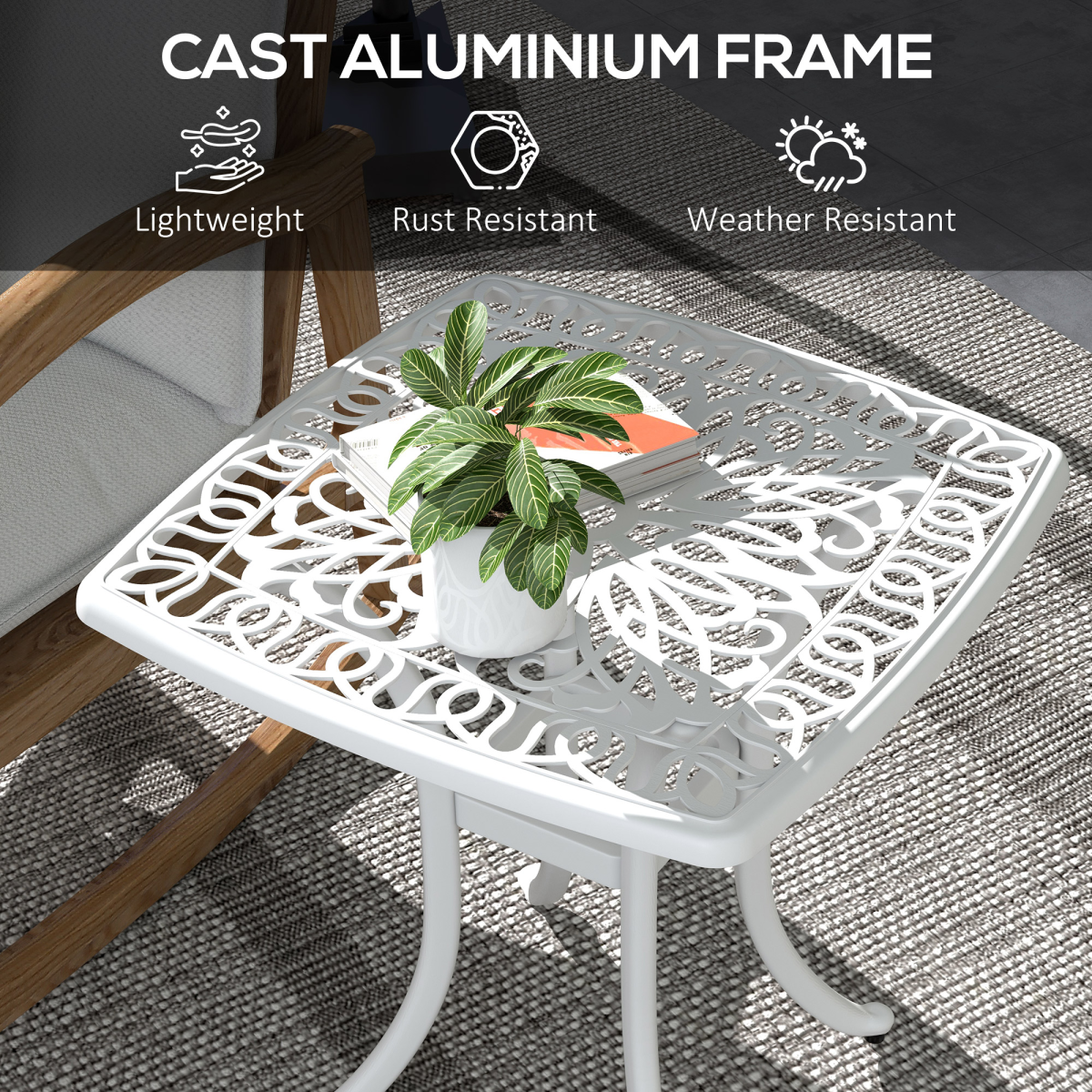 Outsunny White Cast Aluminium Bistro Table with Umbrella Hole