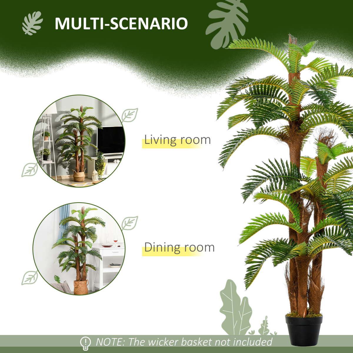 Outsunny Artificial Fern Tree with 36 Bendable Leaves and Cement-Filled Nursery Pot, 150cm