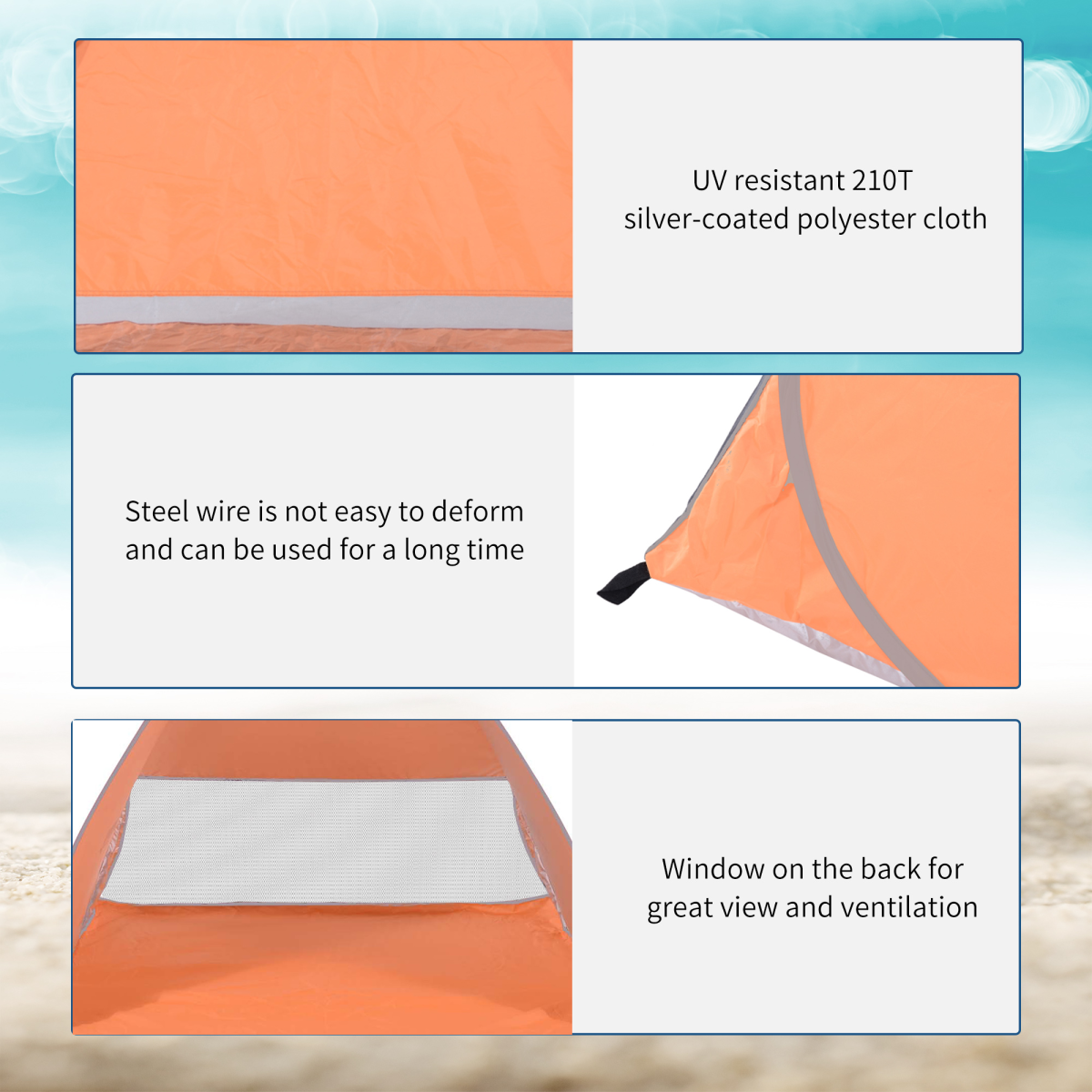Pop-Up Beach Tent Sun Shade Shelter for 2-3 People with Ventilation Window, Stakes and Carry Bag, 200 x 150 x 119 cm