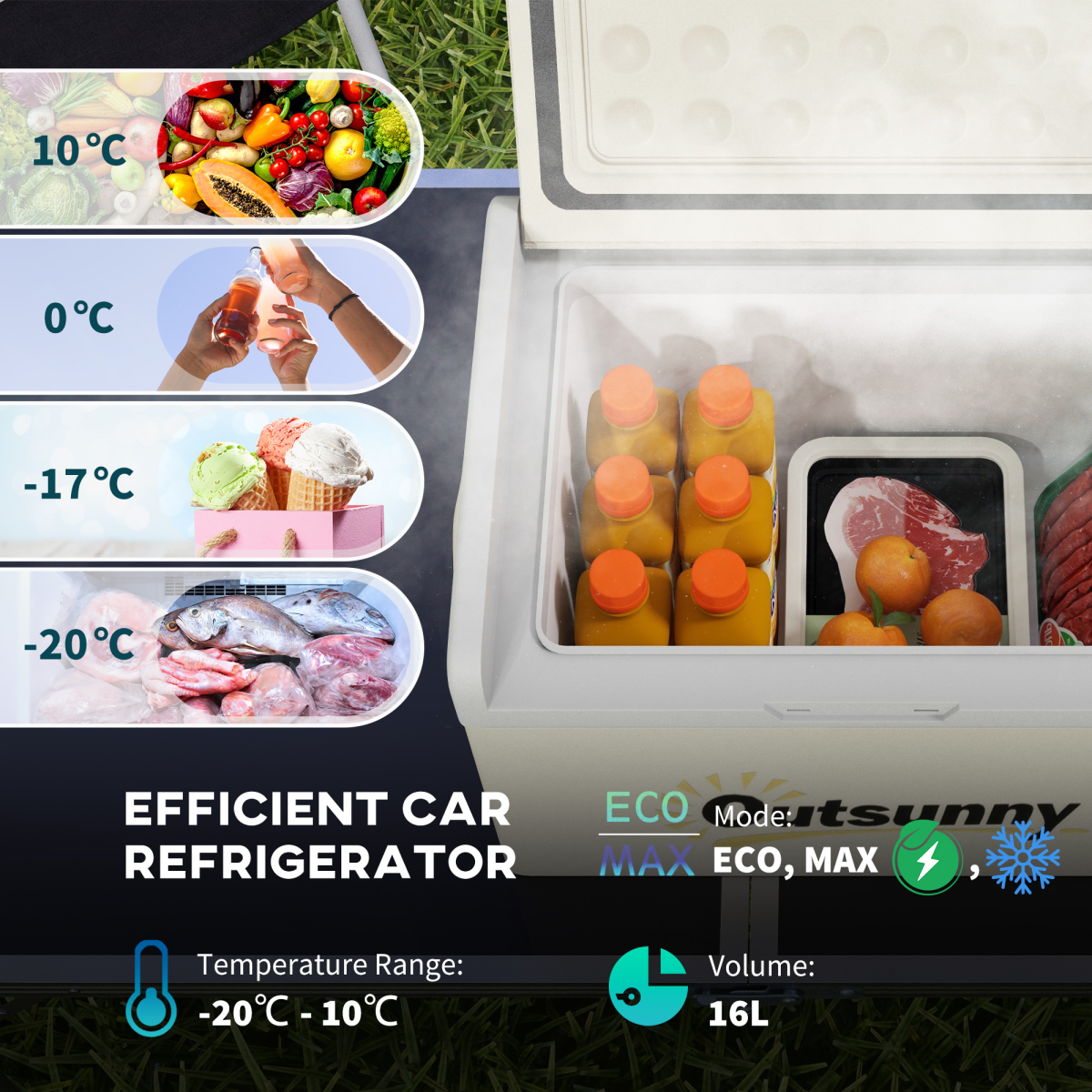 Outsunny 16L Car Fridge Freezer, 12/24V DC & 100-240V AC