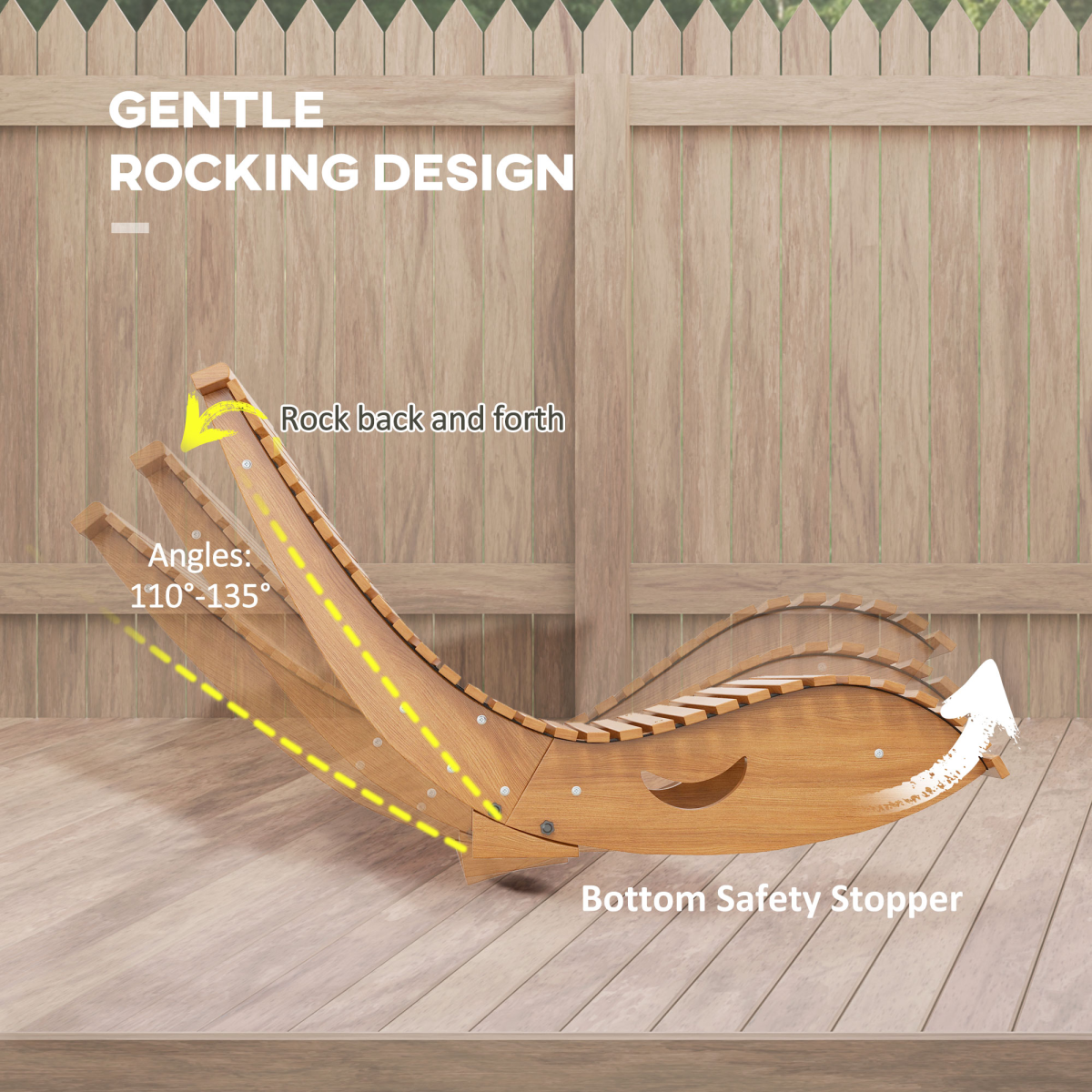 Outsunny Outdoor Wooden Rocking Chair with Slatted Seat, Teak