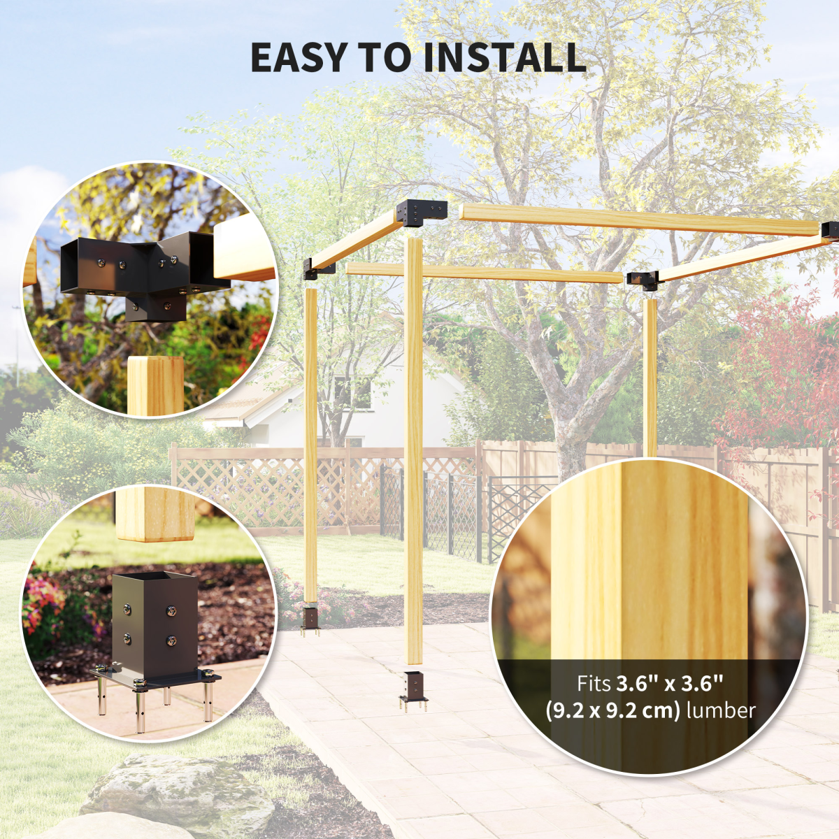 Outsunny Metal Pergola Kit with 3-Way Corner Brackets for 92mm Lumber