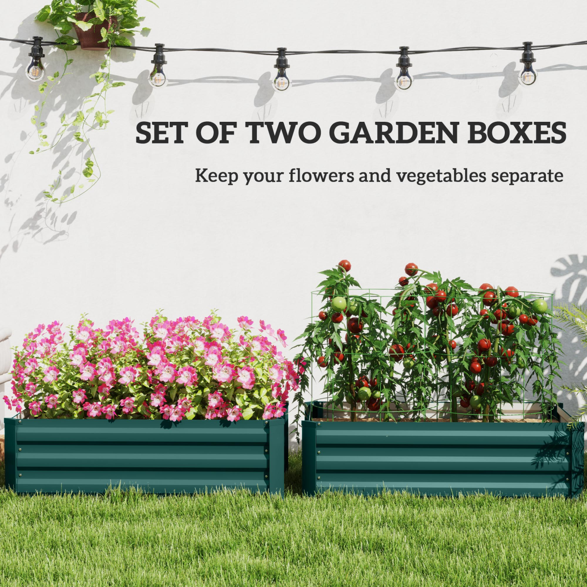 Outsunny Set of 2 Galvanised Steel Raised Garden Beds, Green