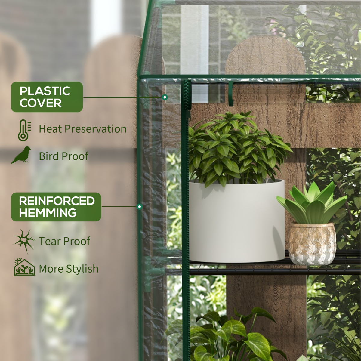 Outsunny Mini Lean-To Greenhouse with 3-Tier Shelves, Clear, 143L x 46W x 141/151Hcm