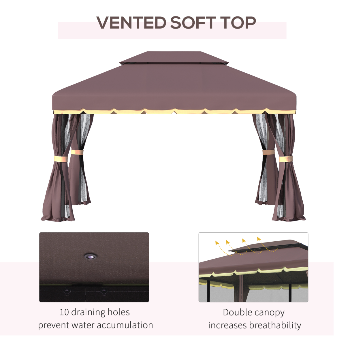 Outsunny Metal Frame Gazebo with Sides, Powder-Coated Aluminium Frame, PA-Coated Polyester Roof, Removable Curtains