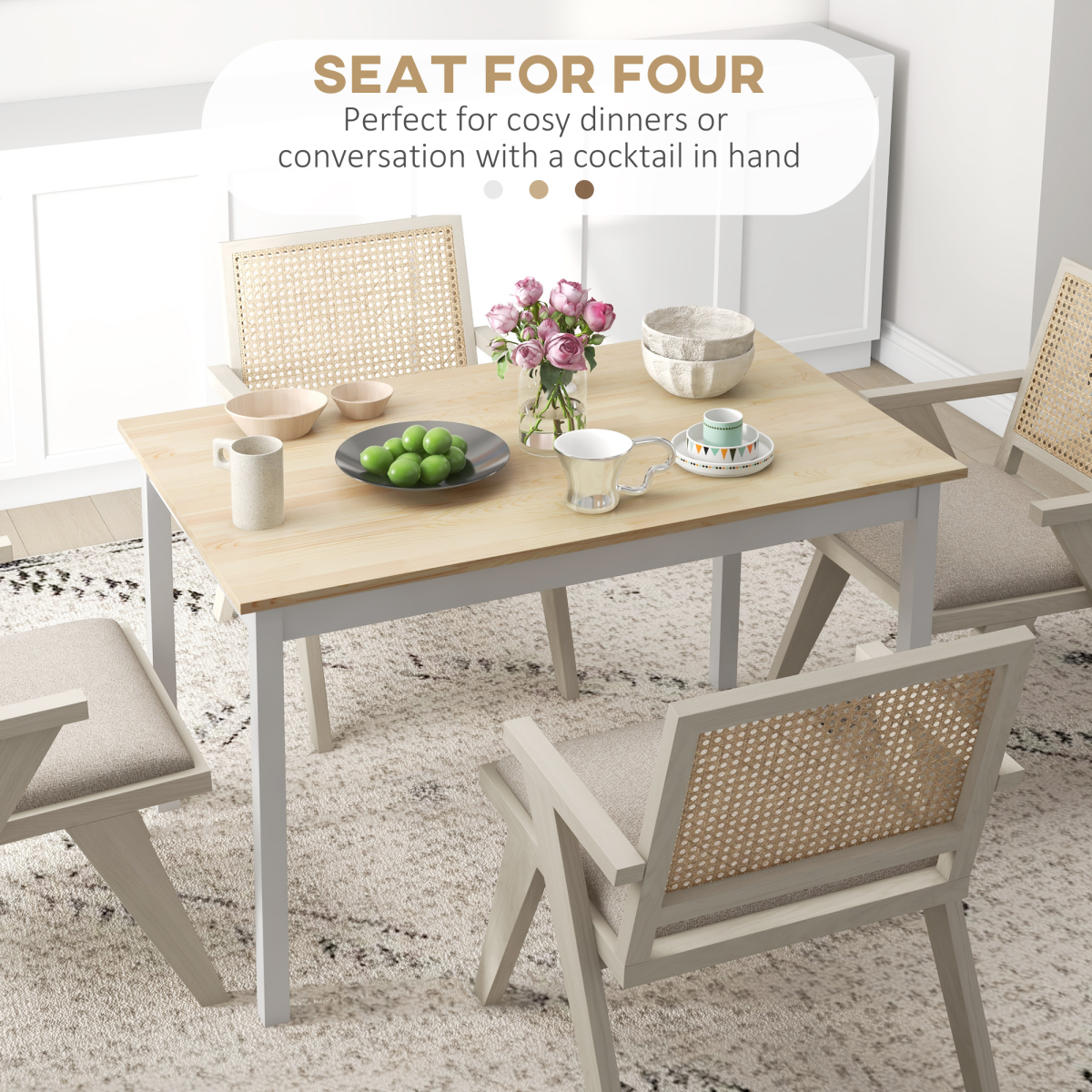 HOMCOM Farmhouse 4-Seater Pine Wood Dining Table for Kitchen