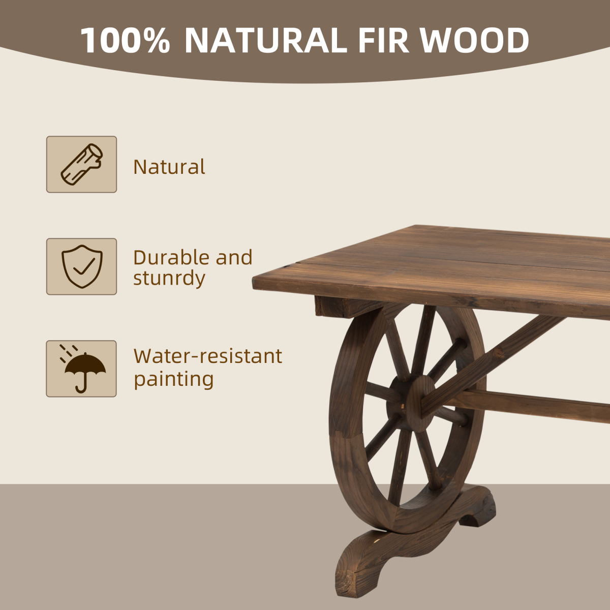 Outsunny Solid Fir Wood Garden Coffee Table, Water-Resistant Outdoor Patio Display Desk, Natural Wood Finish