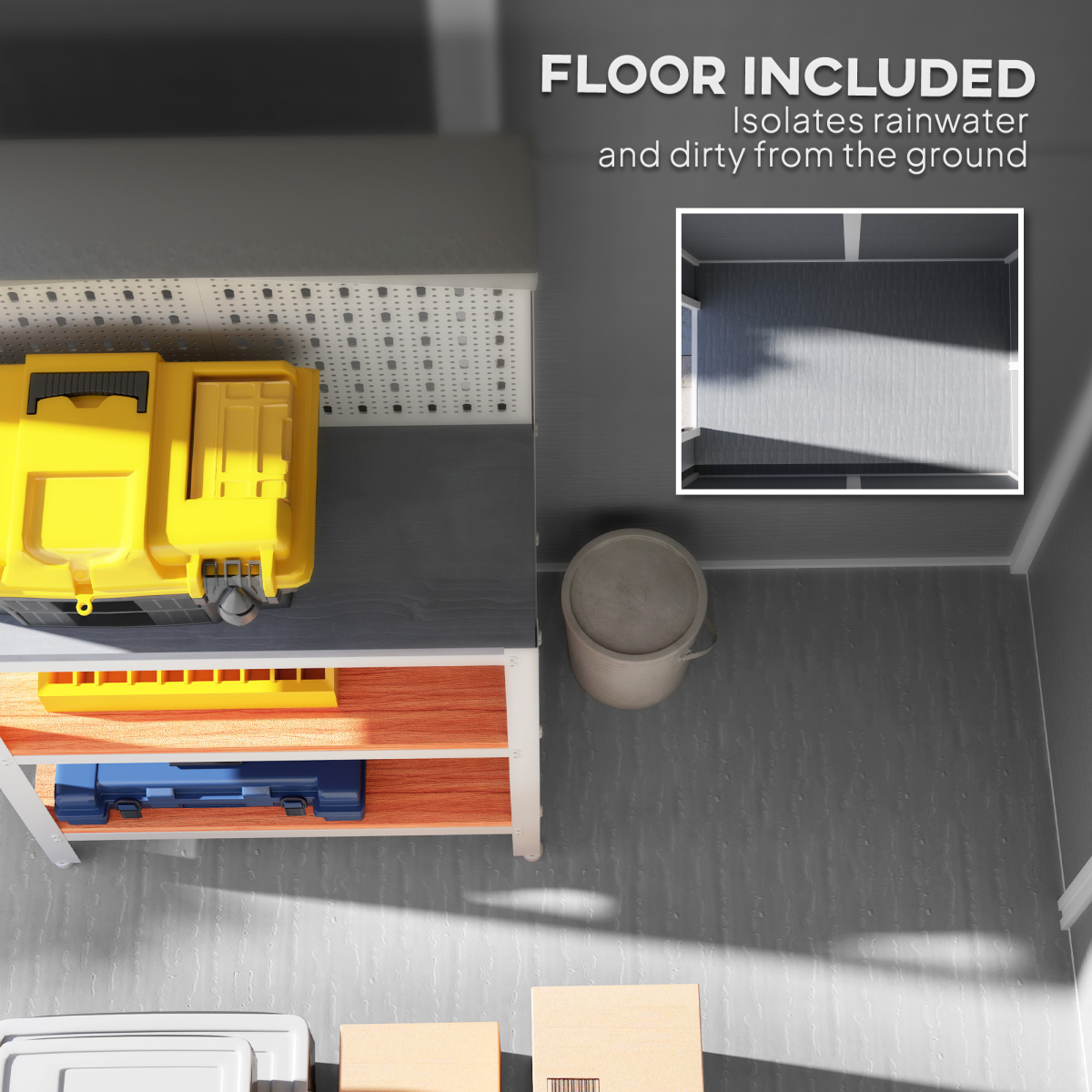 Outsunny Grey Weather-Resistant Tool Shed with Floor, Window, Vents and Lockable Latch