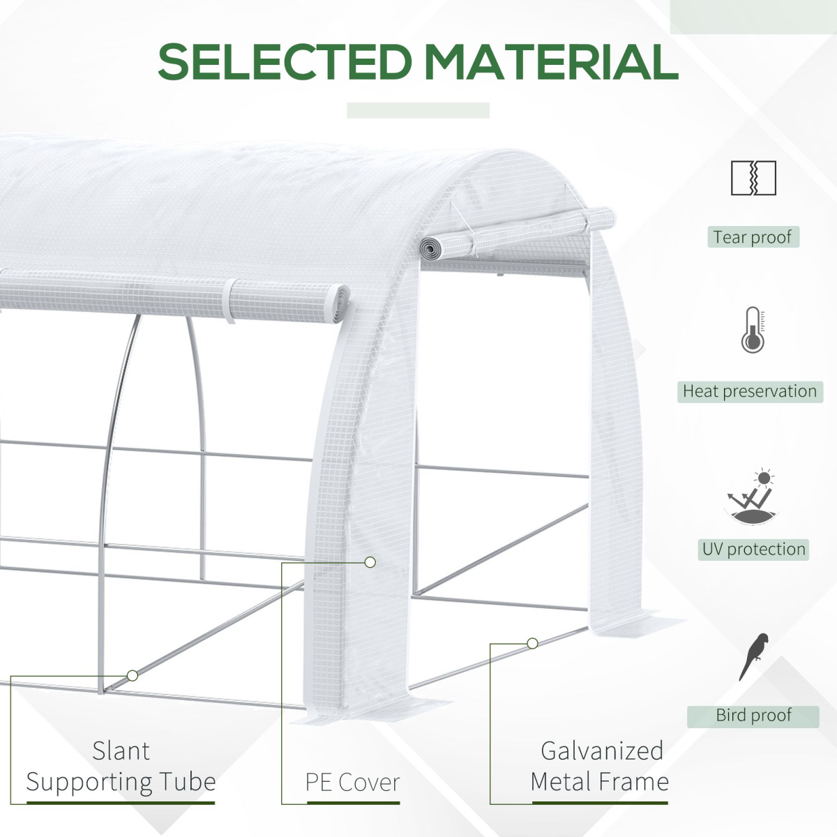 Outsunny 6 x 3 x 2 m Walk-In Polytunnel Greenhouse with Galvanised Steel Frame, Roll-Up Door and 12 Windows, White