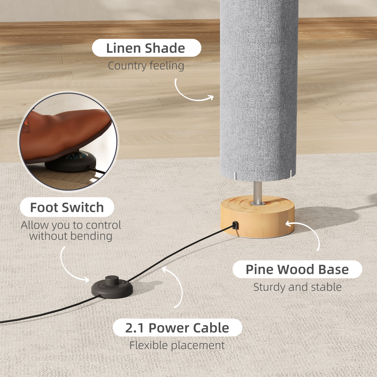 HOMCOM LED Floor Lamp, Adjustable 3000K/4500K/6500K, Black