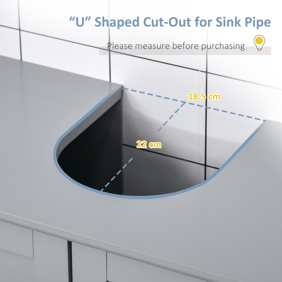 kleankin Under Sink Storage Cabinet 60 x 60cm Adjustable Shelf U-Shaped Pipe Cut-Out Grey