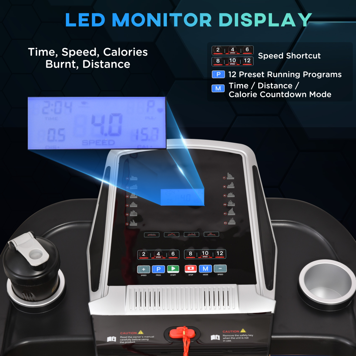 Folding Electric Treadmill 12km/h Incline with LED Display