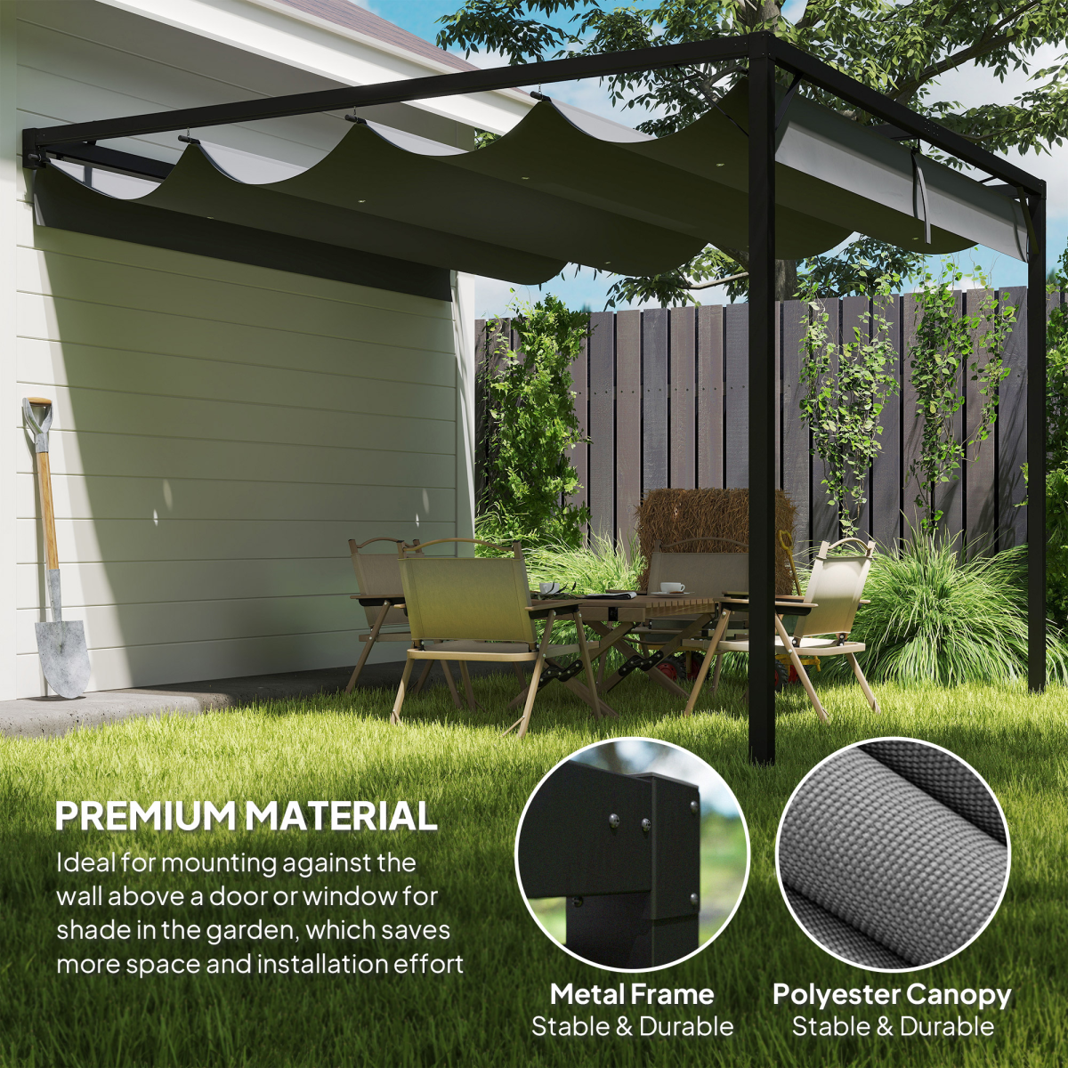 Outsunny 3 x 3m Wall-Mounted Outdoor Pergola with Retractable Canopy, Grey