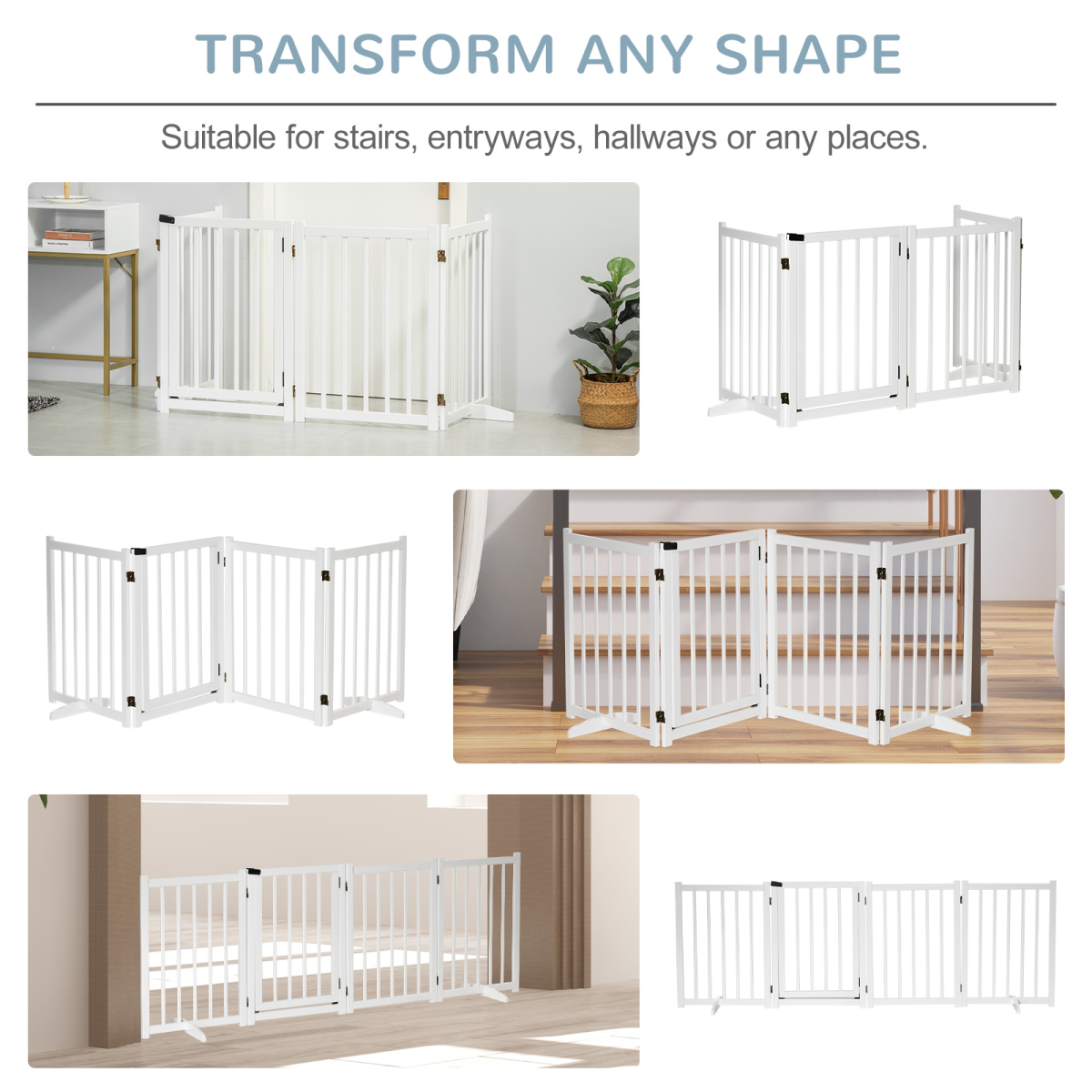 Freestanding Wooden Pet Gate with Lock and 2 Support Feet for Doorways and Stairs, White