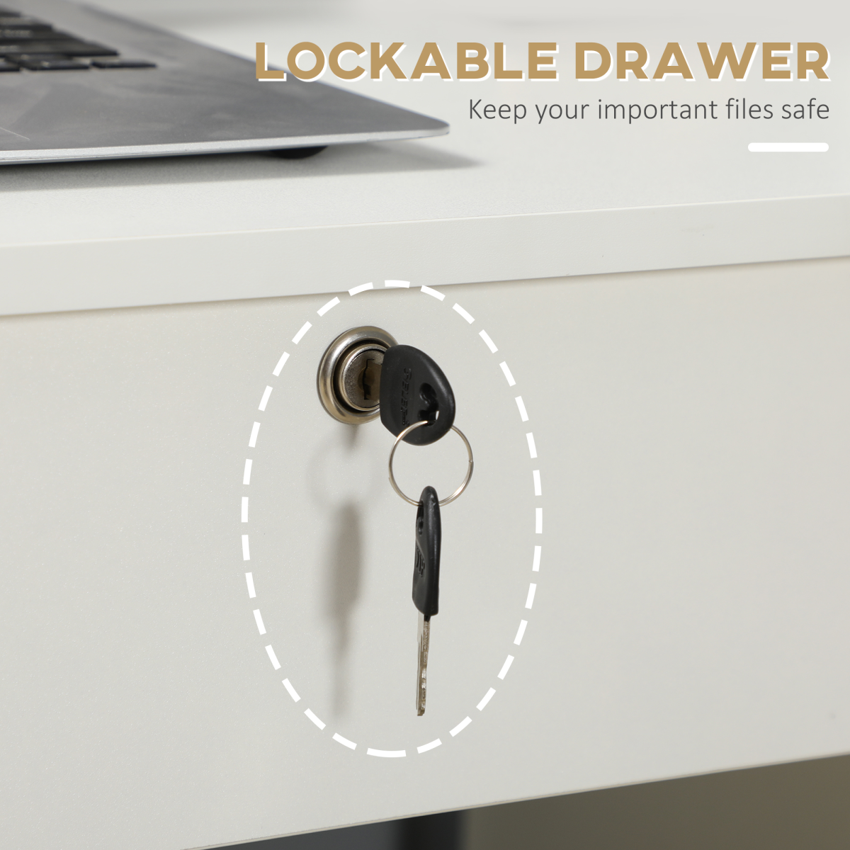 White Computer Desk with 5 Drawers and Locking Drawer