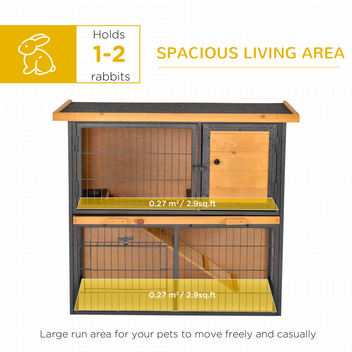 Elevated Outdoor Rabbit Hutch, Wood and Metal Pet House, 89.5 x 45 x 81 cm