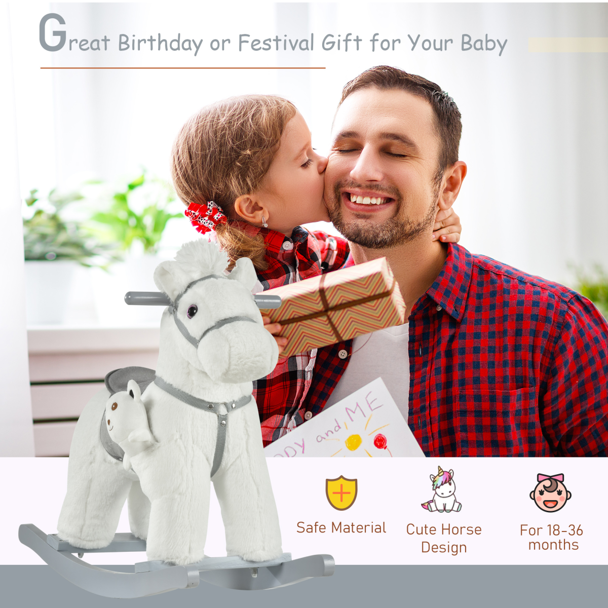 Kids Plush Ride-On Rocking Horse with Sound Handlebar