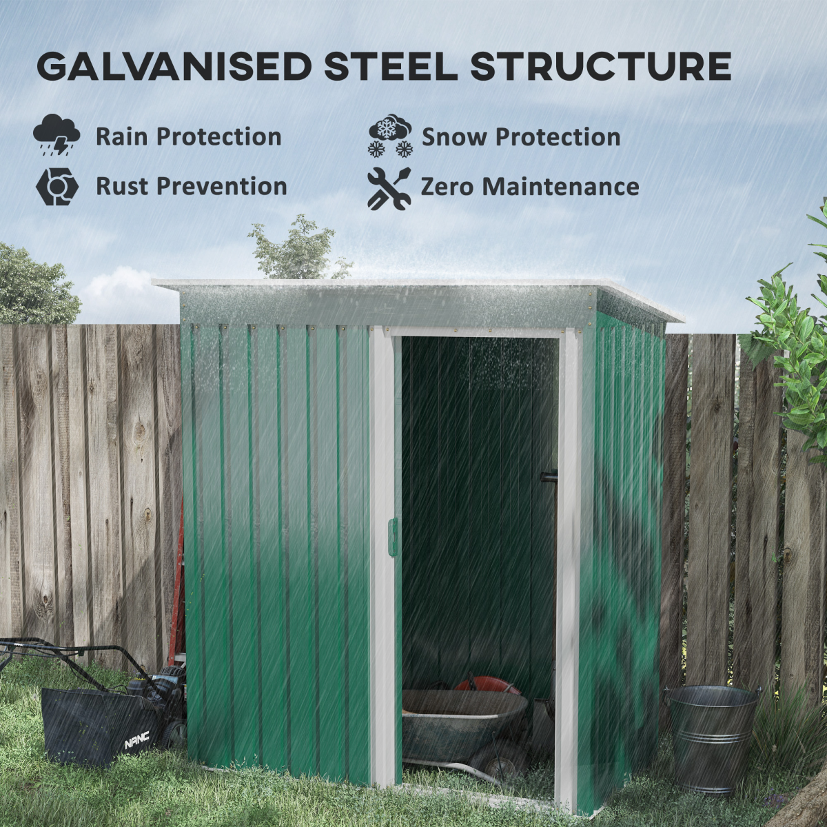 Outsunny 5 x 3ft Galvanised Steel Garden Storage Shed with Sliding Door and Sloped Roof, Green